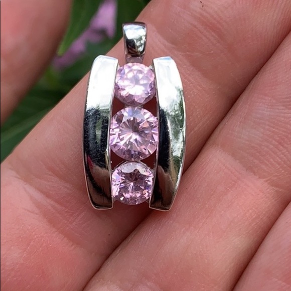 Sterling Silver Pink Cubic Zirconia Small Pendant - Picture 9 of 16